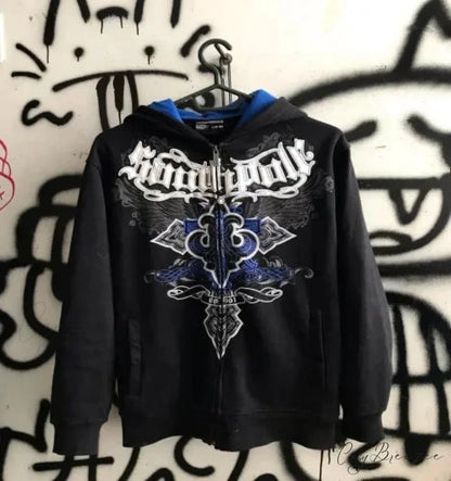 Grunge Zip-Up Sweatshirt black 3 / M hoodies-241228