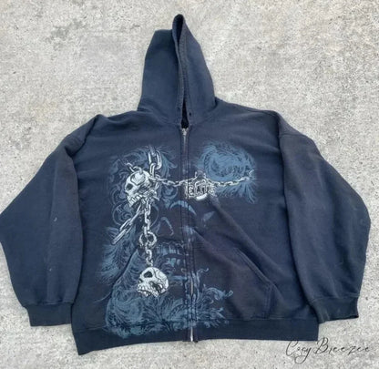 Grunge Zip-Up Sweatshirt blue / M hoodies-241228