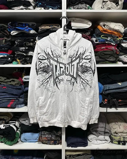 Grunge Zip-Up Sweatshirt white 4 / M hoodies-241228