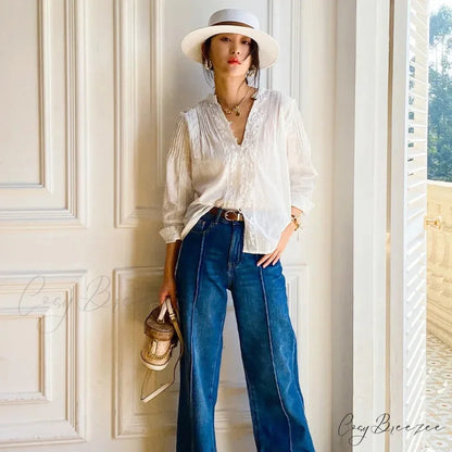 Gypsy Boho Floral Embroidered Lace Long Sleeve Blouse bohoblouse-250126