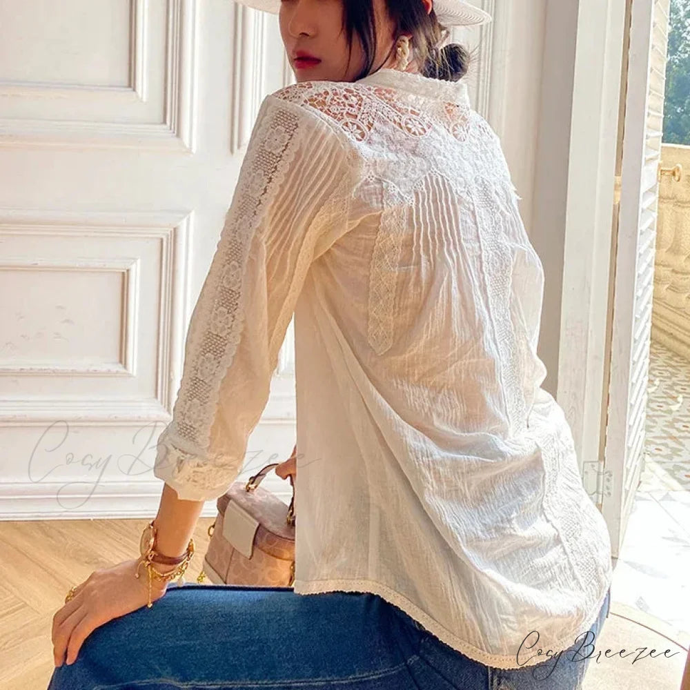 Gypsy Boho Floral Embroidered Lace Long Sleeve Blouse bohoblouse-250126