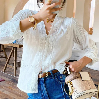 Gypsy Boho Floral Embroidered Lace Long Sleeve Blouse bohoblouse-250126