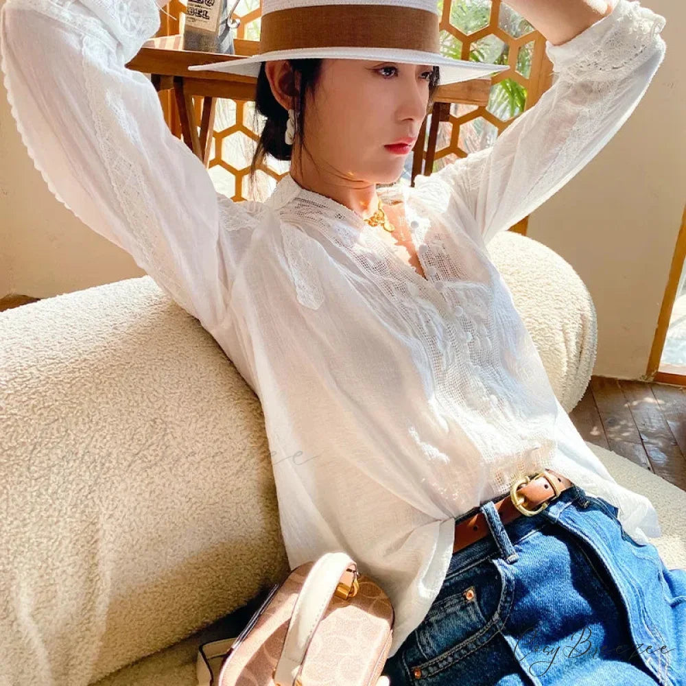 Gypsy Boho Floral Embroidered Lace Long Sleeve Blouse bohoblouse-250126