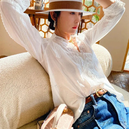 Gypsy Boho Floral Embroidered Lace Long Sleeve Blouse bohoblouse-250126