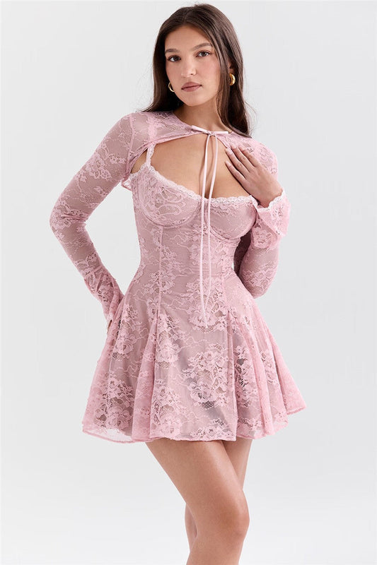 Regina Lace Flare Long Sleeve Sexy Mini Dress