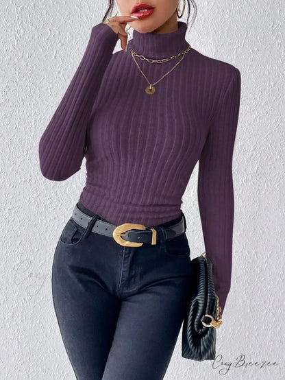 Half Turtleneck Sweater Slim Long Sleeve Knit Top Women knittop-250126