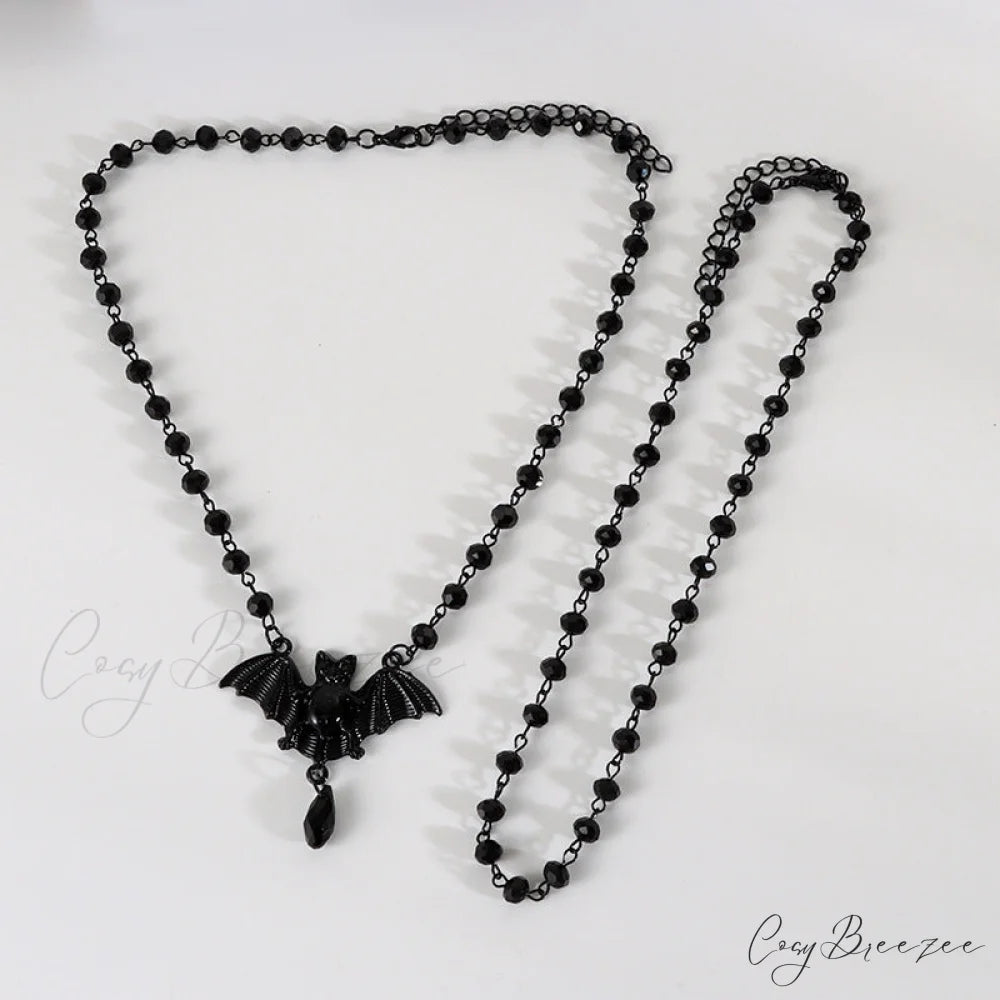 Halloween Gift Retro Black Bat Pendant Necklace BLACK