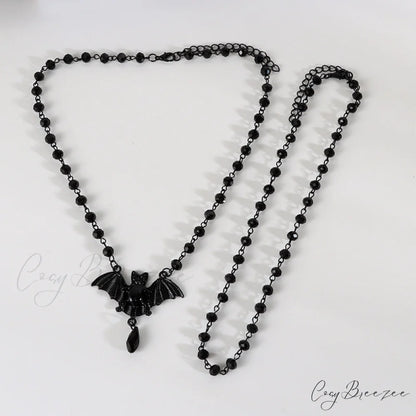 Halloween Gift Retro Black Bat Pendant Necklace BLACK