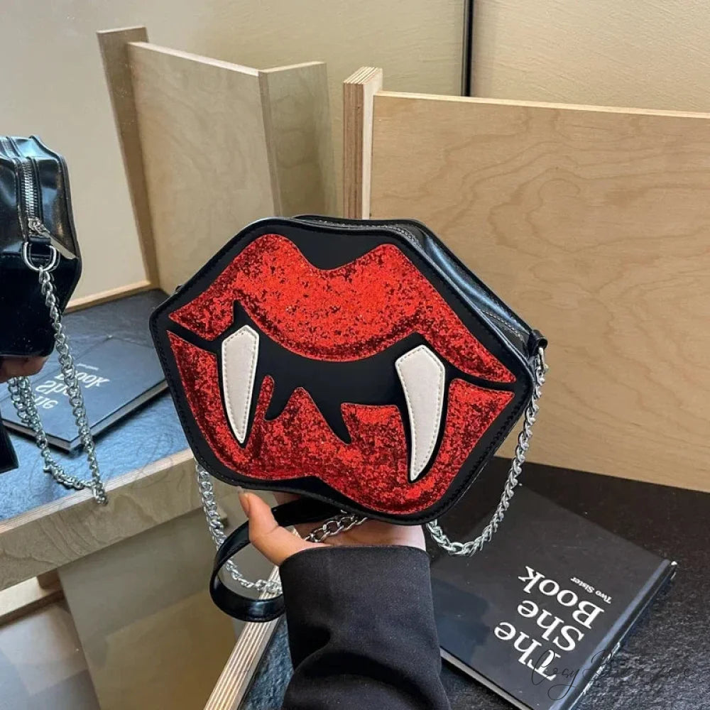 Halloween Sling Red Mouth Gothic Party Spooky Festa Bag Black / (20cm