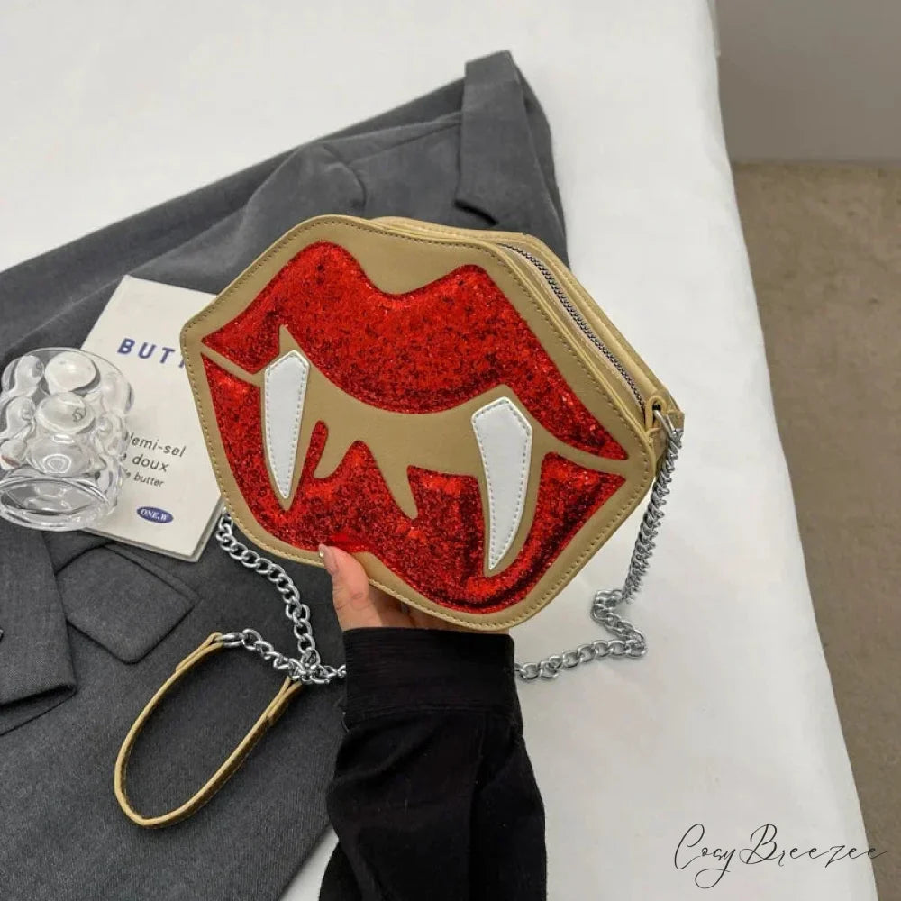 Halloween Sling Red Mouth Gothic Party Spooky Festa Bag Gold / (20cm