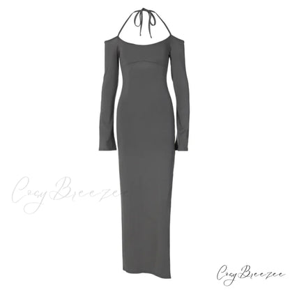 Halter Backless es Elegant Sleeve Club Party Split es Clothes Maxi Dress