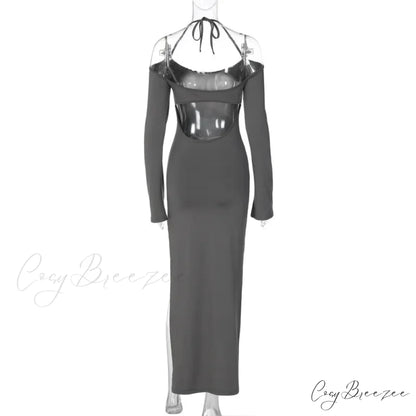 Halter Backless es Elegant Sleeve Club Party Split es Clothes Maxi Dress