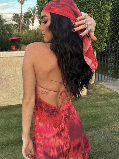 Halter Chiffon Folds Mini Dress minidress-250223