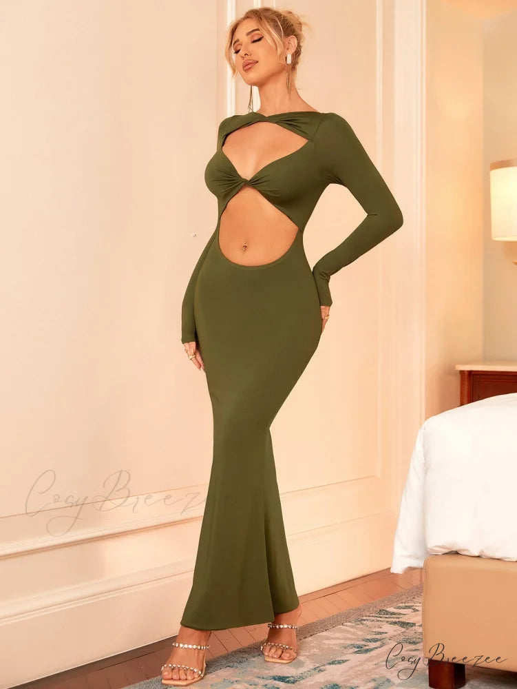 Halter Cut Graceful Out Bodycon Dress