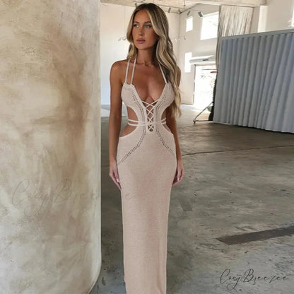 Halter Knitted Backless Maxi Dress
