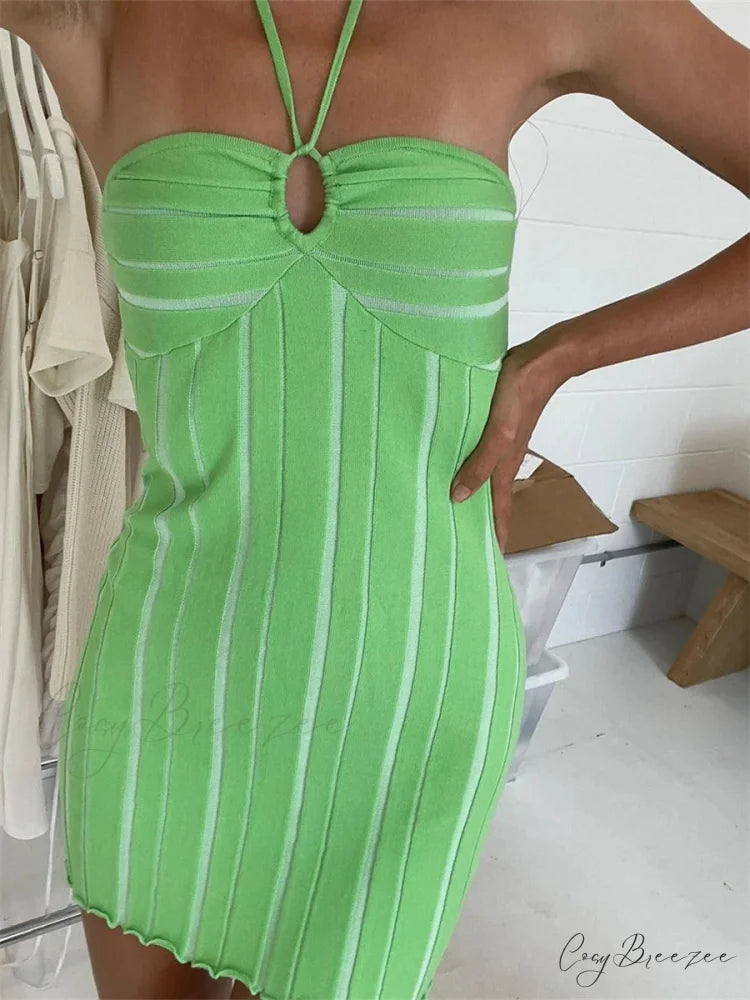 Halter Knitted Wrap Mini Dress minidress-250223