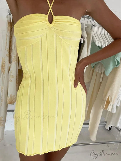 Halter Knitted Wrap Mini Dress minidress-250223