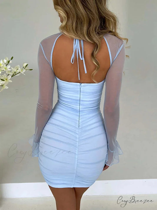 Halter Lace-Up Petal Mini Dress minidress-250223