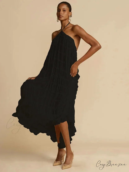 Halter Neck Stylish Ruched Midi Dress