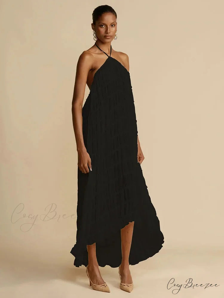 Halter Neck Stylish Ruched Midi Dress