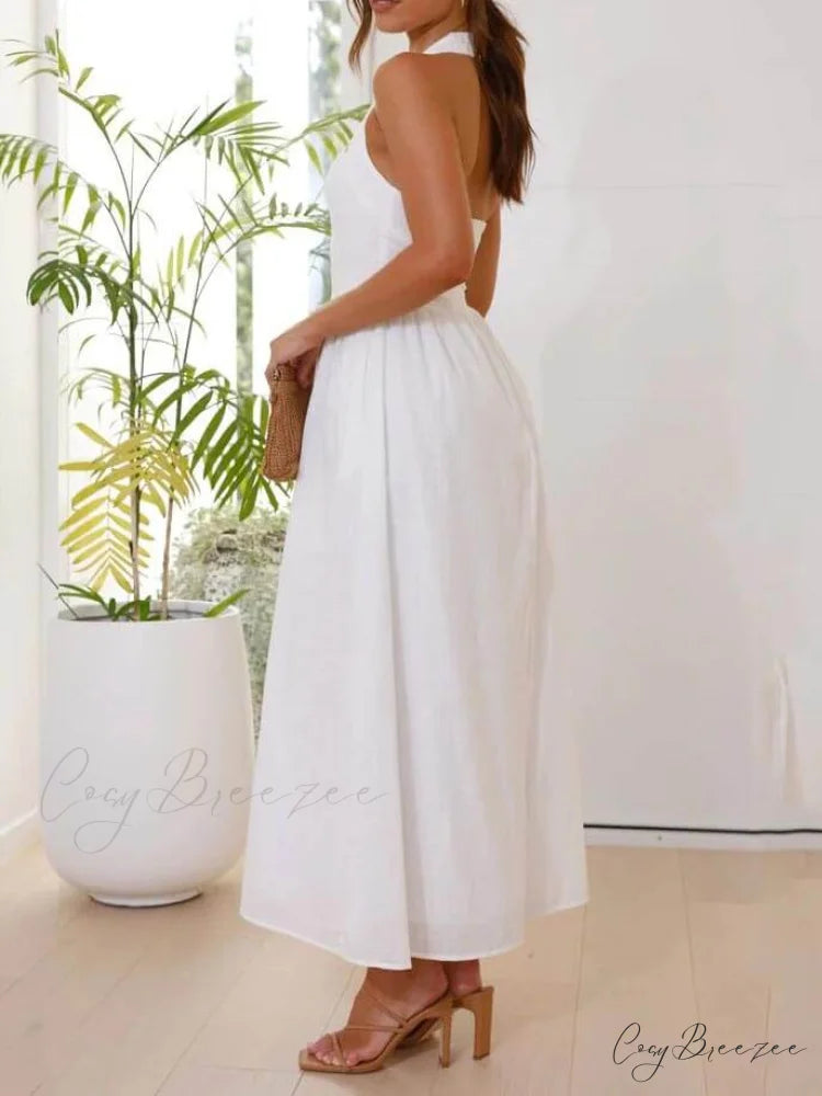 Halter Neck Waist Little Graceful Black Dress Mid Length Dress