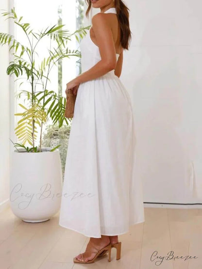 Halter Neck Waist Little Graceful Black Dress Mid Length Dress