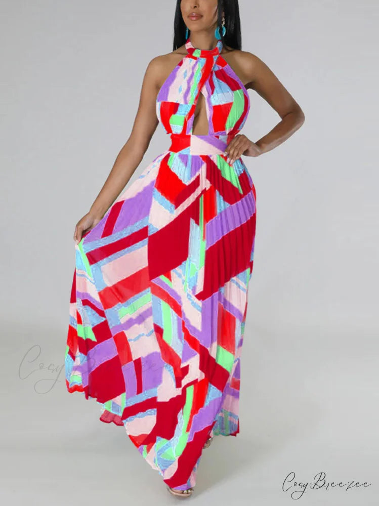 Halter Patchwork Graceful Ribbed Black Romper