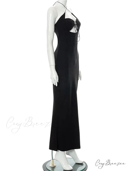 Halter Sexy Backless Hollow Out Tie Up Women Sleeveless Summer Club Party Outfits Vestidos