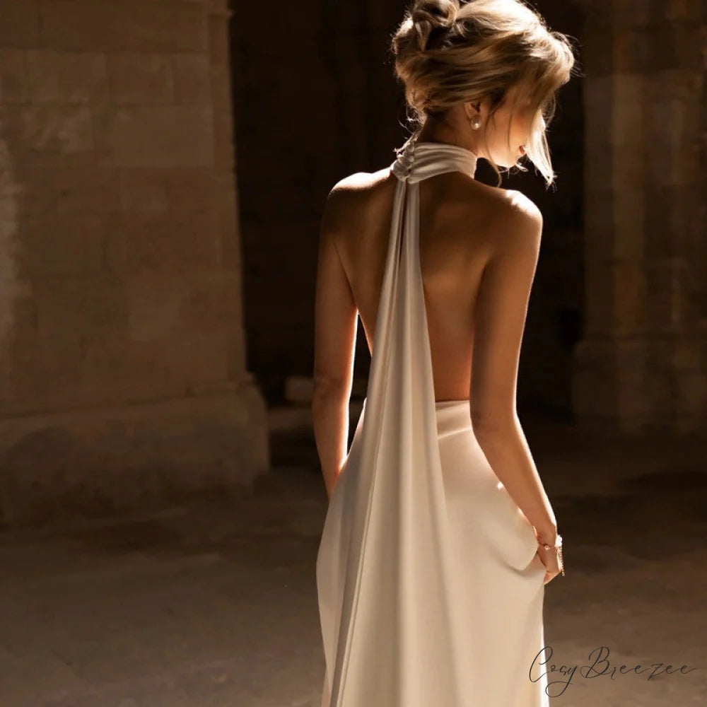 Halter Slim Tail Wedding Dress weddingdress-250223