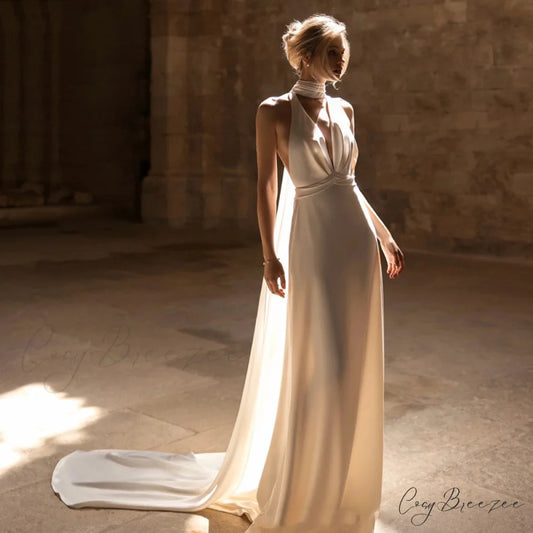 Halter Slim Tail Wedding Dress weddingdress-250223