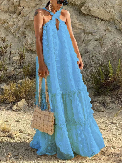 Halter Tassel Graceful Mini Dress Blue / S