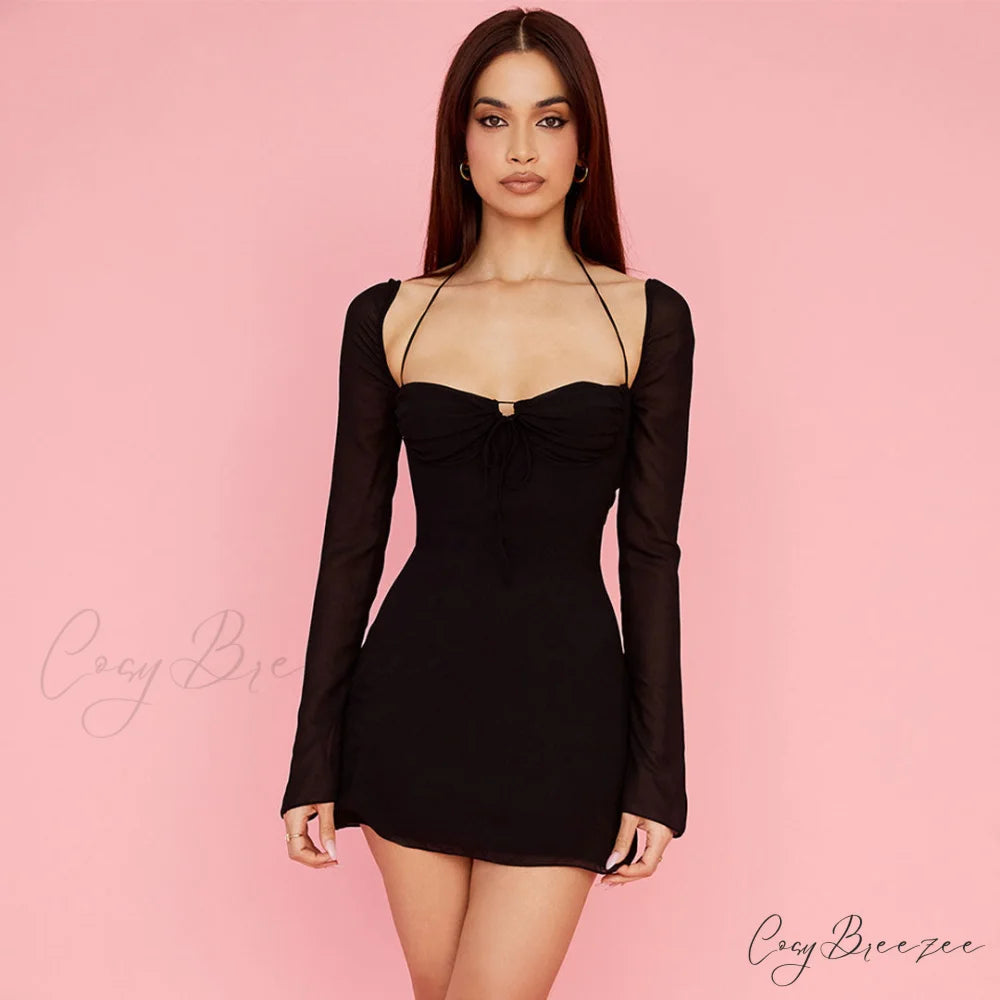 Halter Tie Graceful Mesh Patch Top S / Black