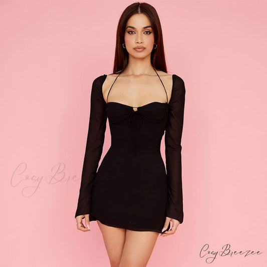 Halter Tie Graceful Mesh Patch Top S / Black