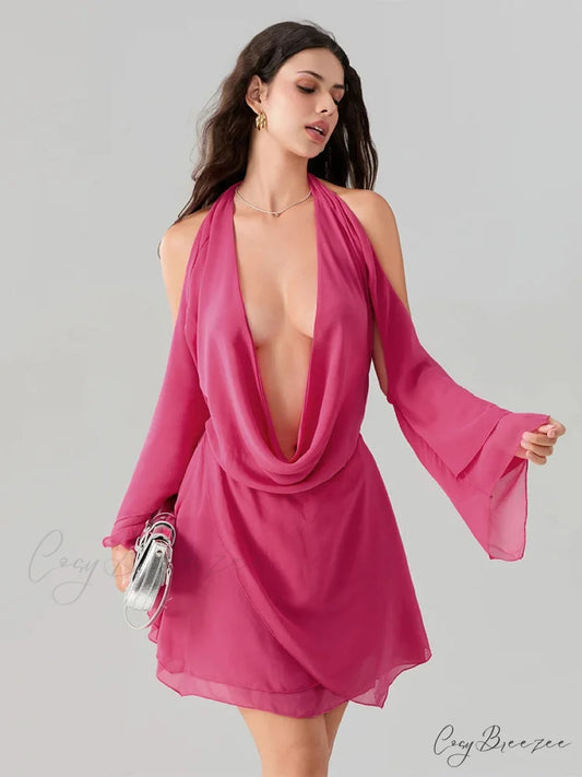 Halter Tie-Up Cowl Neck Mini Dress minidress-250223