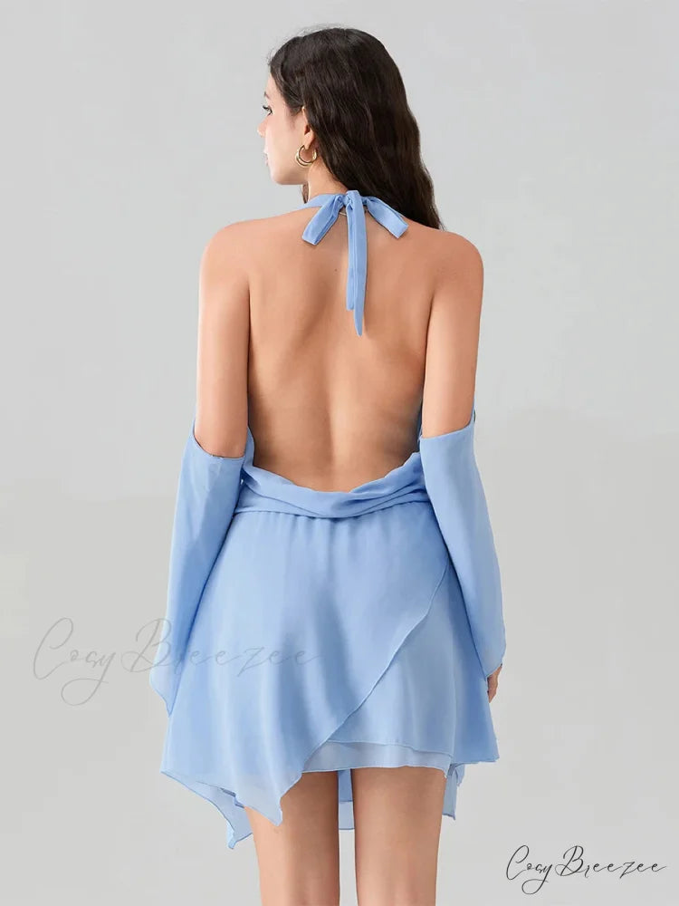 Halter Tie-Up Cowl Neck Mini Dress minidress-250223