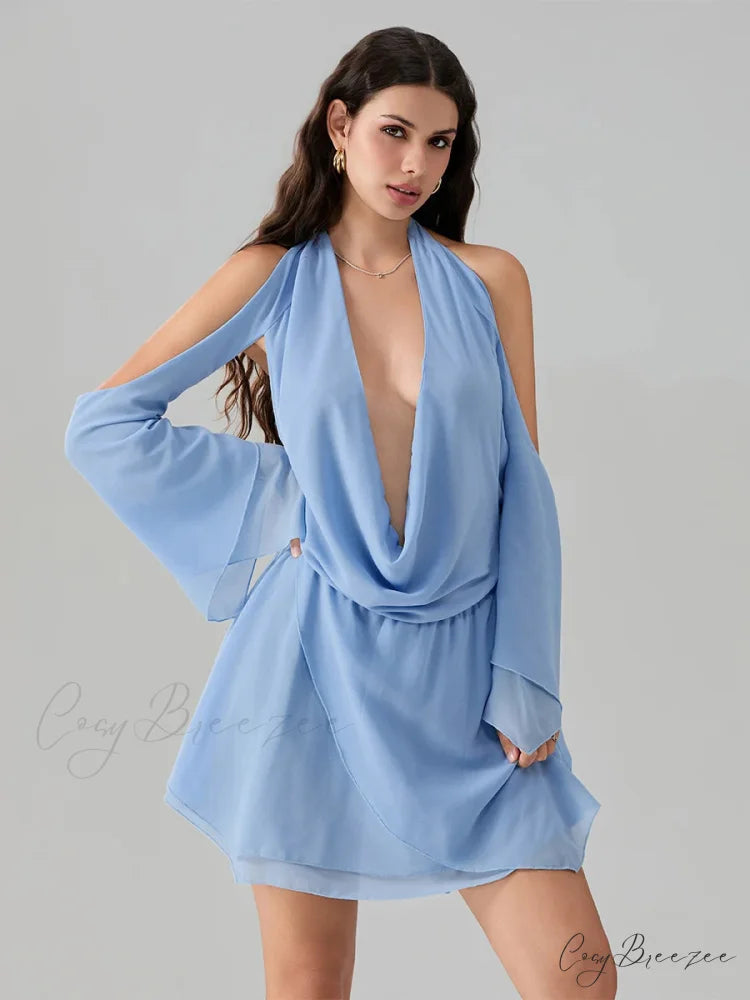 Halter Tie-Up Cowl Neck Mini Dress minidress-250223