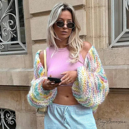 Handmade 3D Flower Crochet Cardigan cardigans-241228