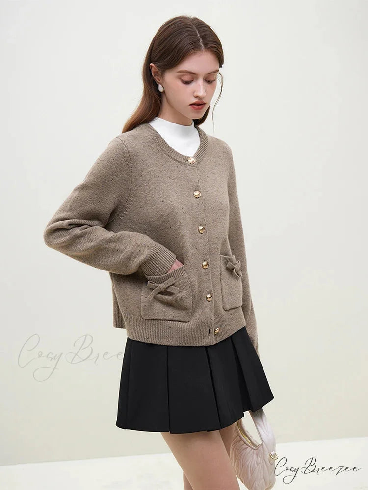 Handmade Bow Knit Brown Cardigan