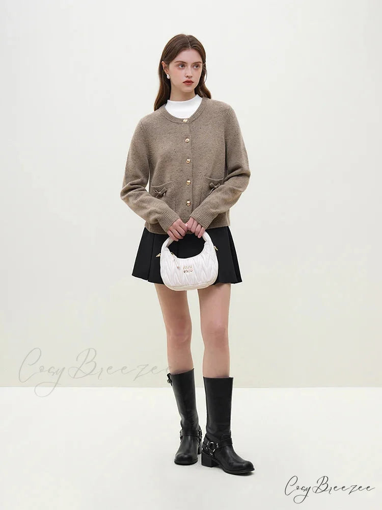 Handmade Bow Knit Brown Cardigan