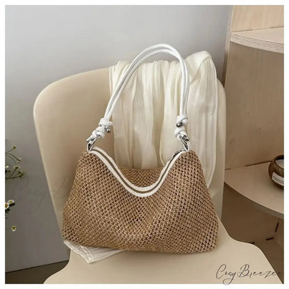 Handmade Braid Straw Beach Shoulder Bag White shoulder-250126