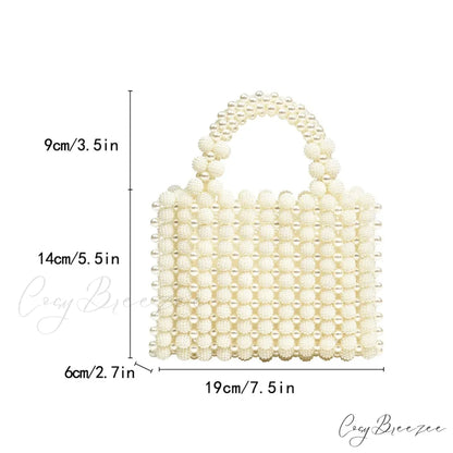 Handmade Pearl Beaded Evening Totes Wristlet Beige wristlet-250126