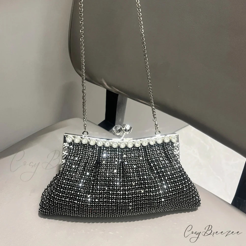 Handmade Rhinestones Evening Clutch Black clutchbag-250126
