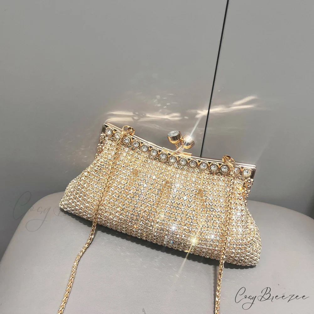 Handmade Rhinestones Evening Clutch Light gold clutchbag-250126