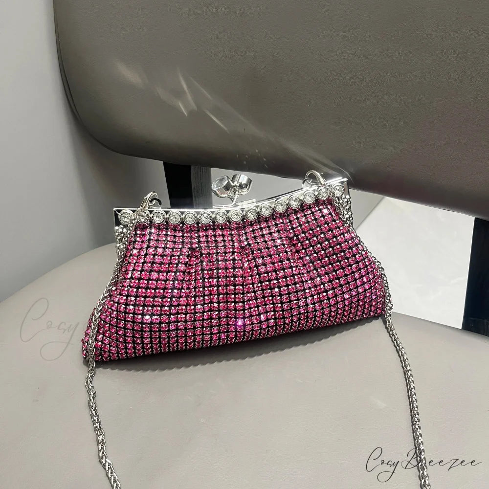 Handmade Rhinestones Evening Clutch Rose Red clutchbag-250126