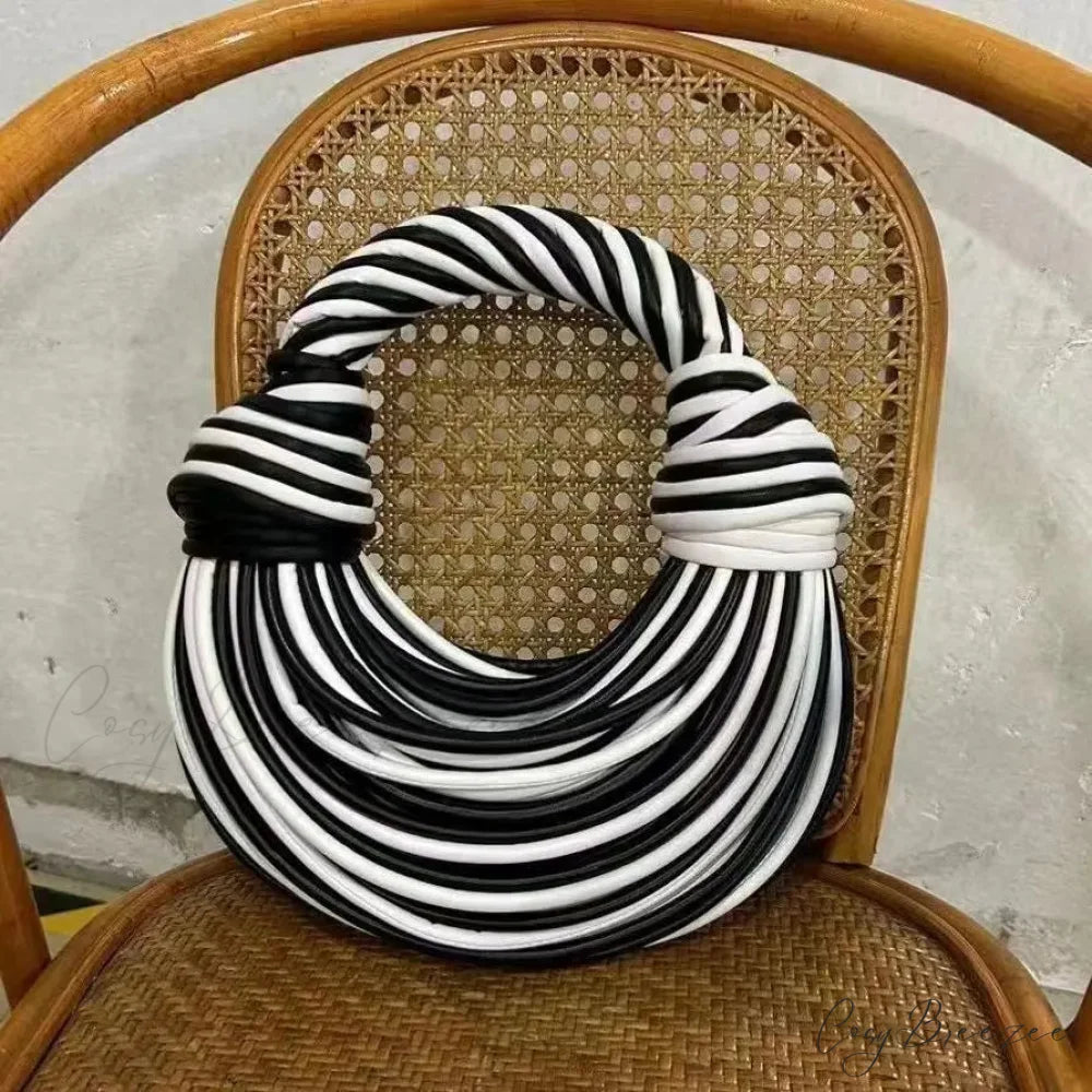 Handwoven Noodle Gold Evening Clutch Bag Black And White / (20cm handbag-250126