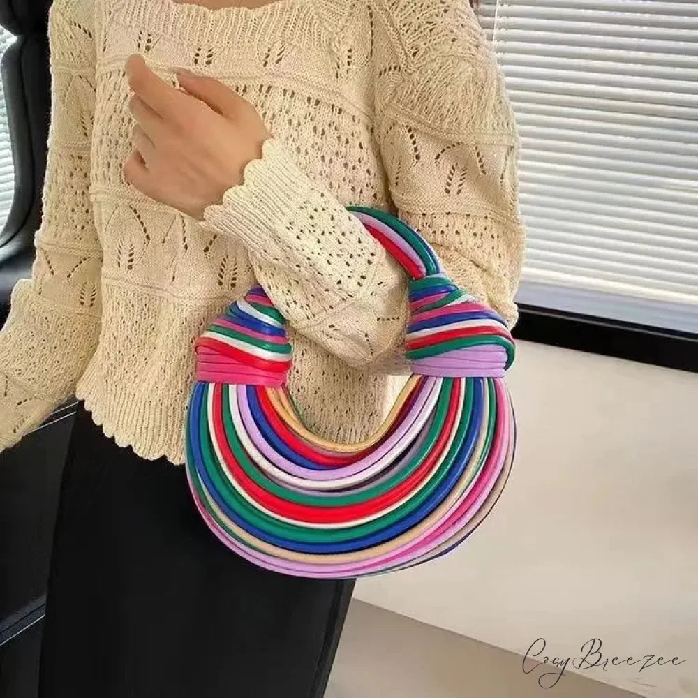 Handwoven Noodle Gold Evening Clutch Bag Colorful / (20cm handbag-250126