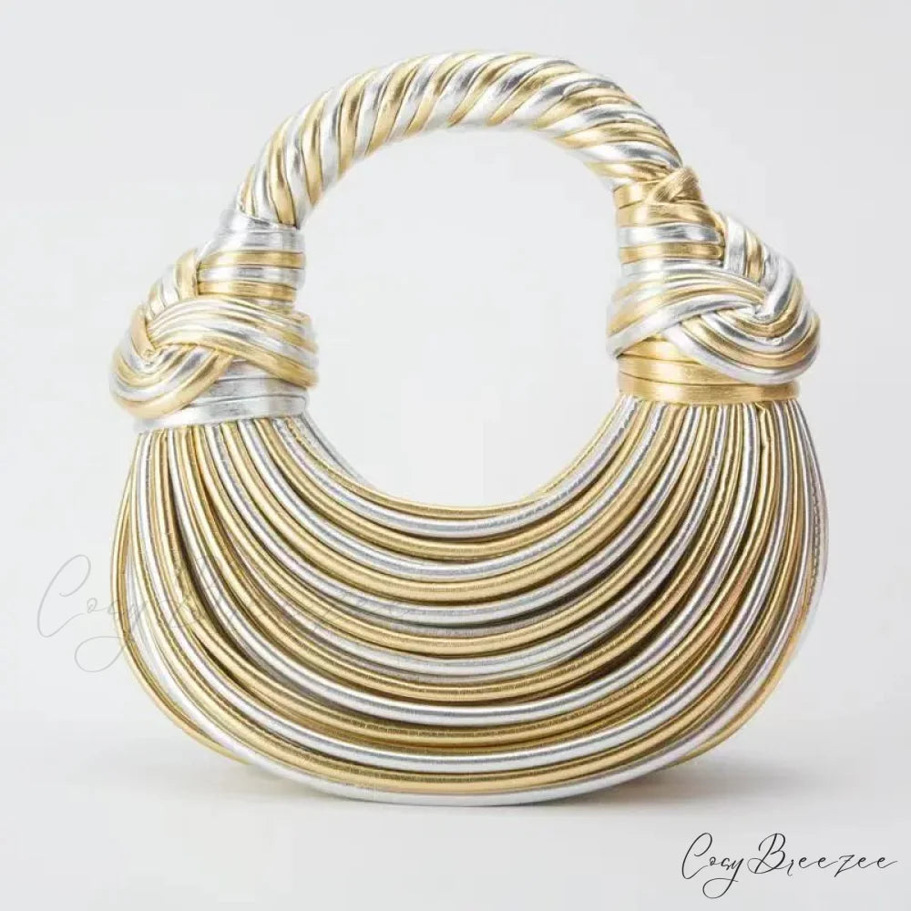 Handwoven Noodle Gold Evening Clutch Bag Golden And Silver / (20cm handbag-250126