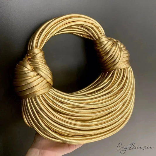 Handwoven Noodle Gold Evening Clutch Bag handbag-250126