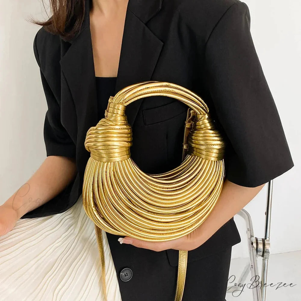 Handwoven Noodle Gold Evening Clutch Bag handbag-250126