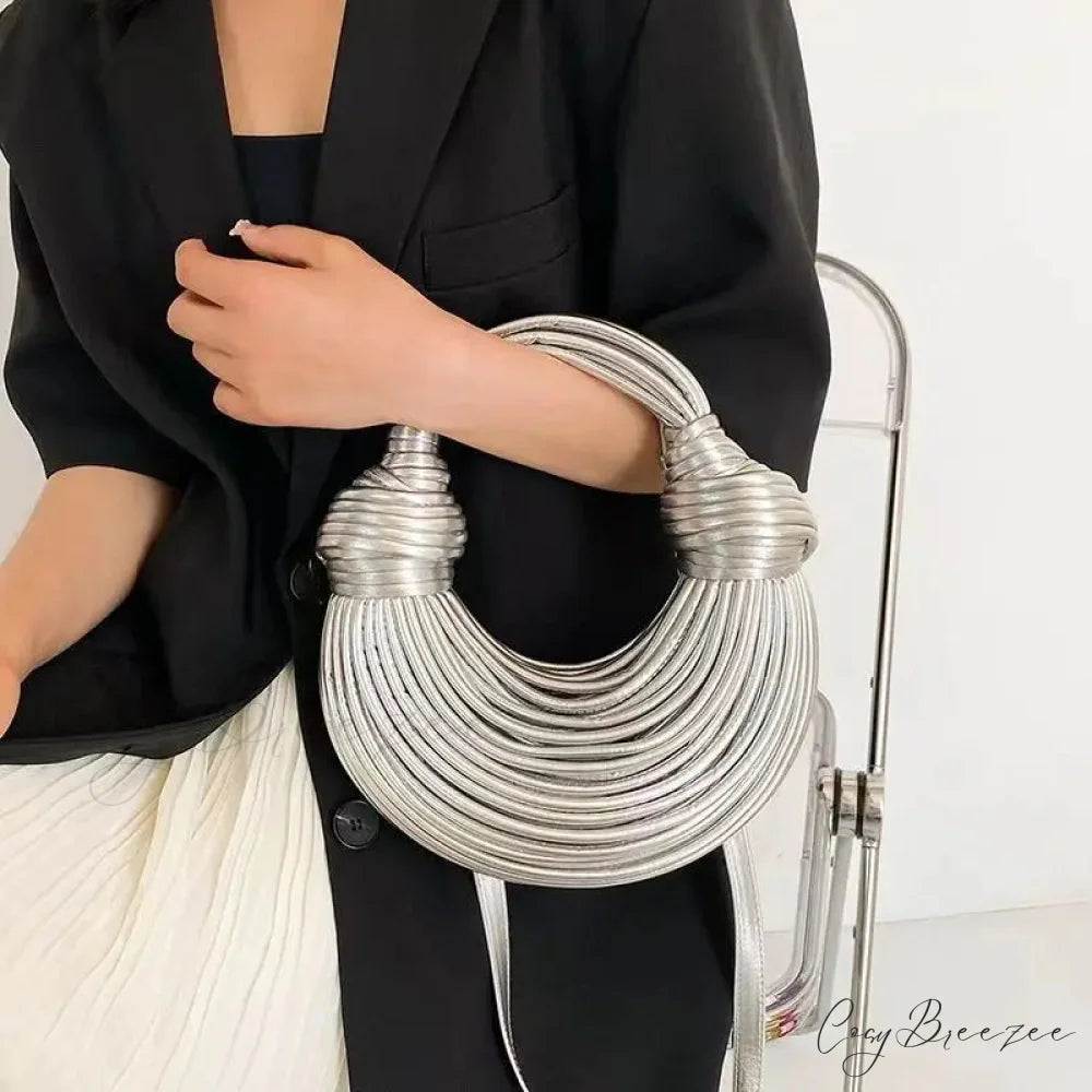Handwoven Noodle Gold Evening Clutch Bag Silver / (20cm handbag-250126